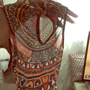 Sheer colorful Aztec print bodysuit